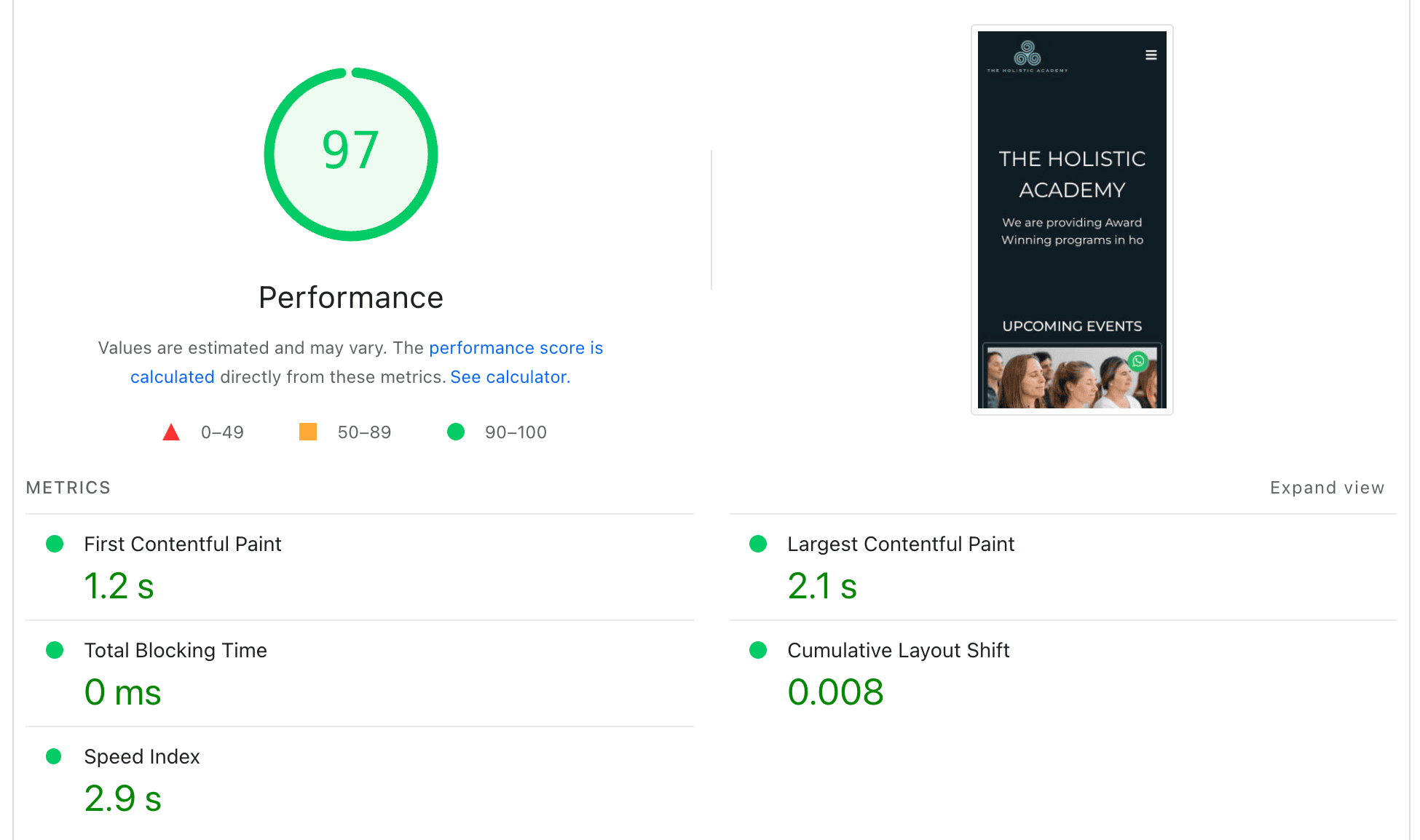 Fast WordPress speed optimization and Core Web Vitals improvement on a performance report showing high scores.